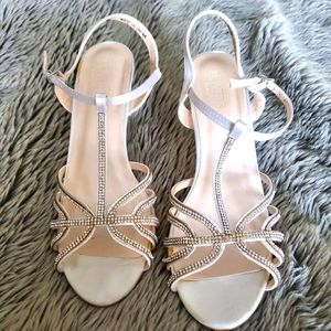 David's Bridal white satin bling wedges Size 8